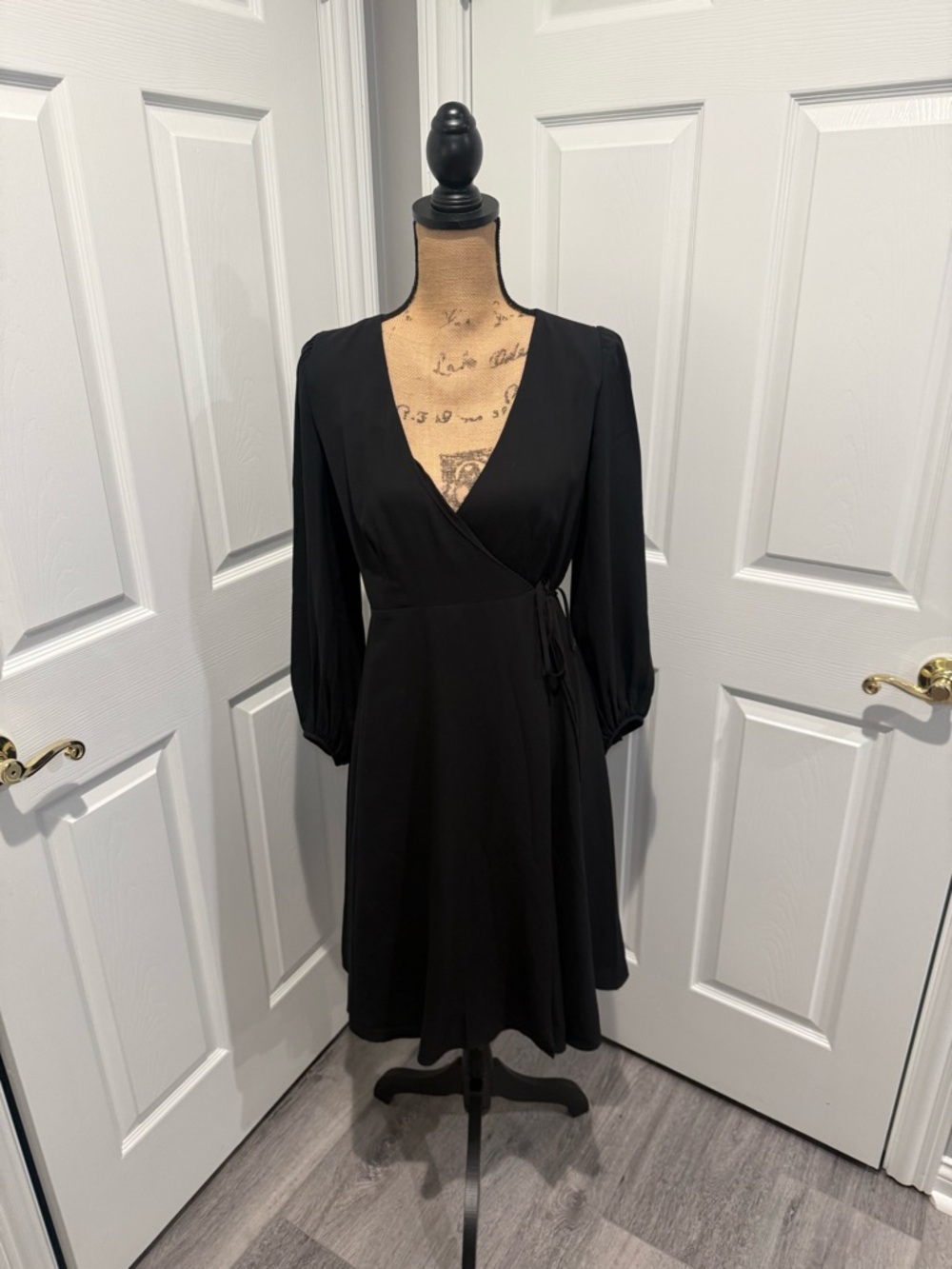 Ann Taylor Black Long-Sleeve Wrap Dress with Adjustable Tie